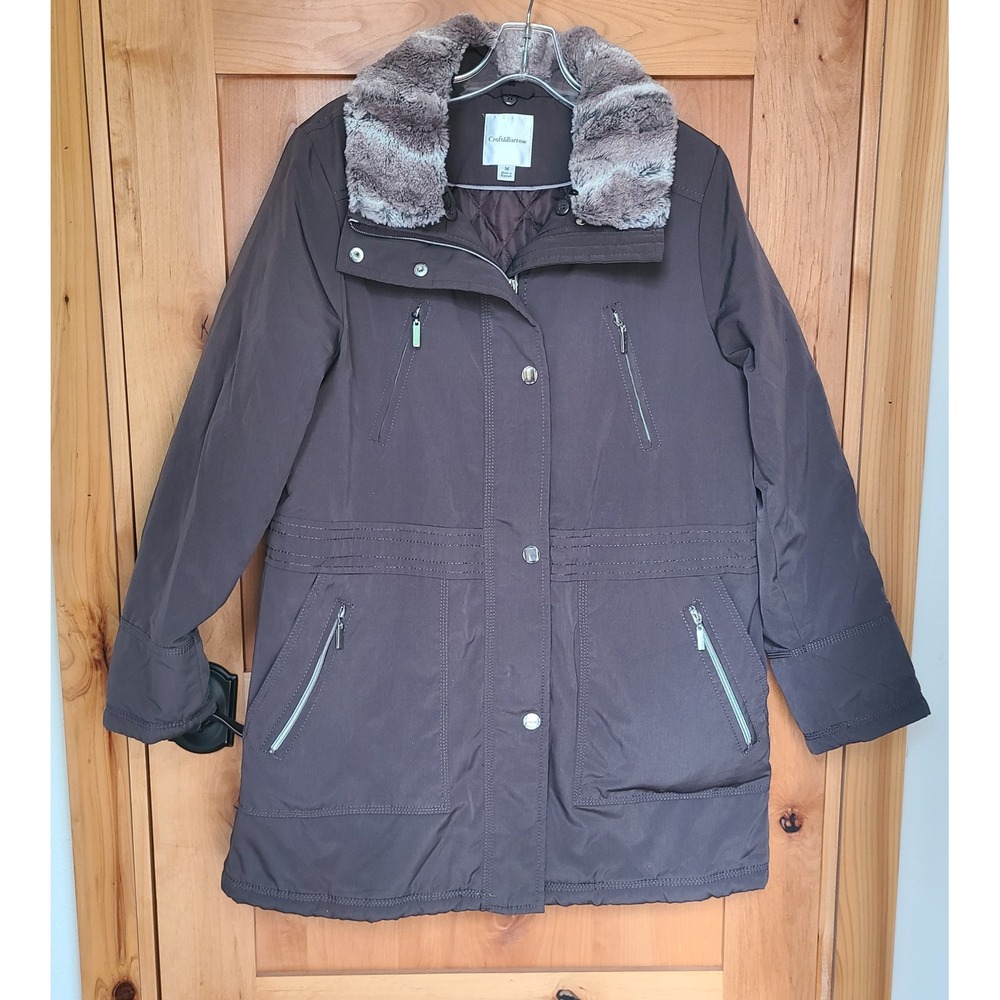Croft & Barrow Brown MEDIUM Parka Faux Fur Collar Winter Coat Warm Pockets M